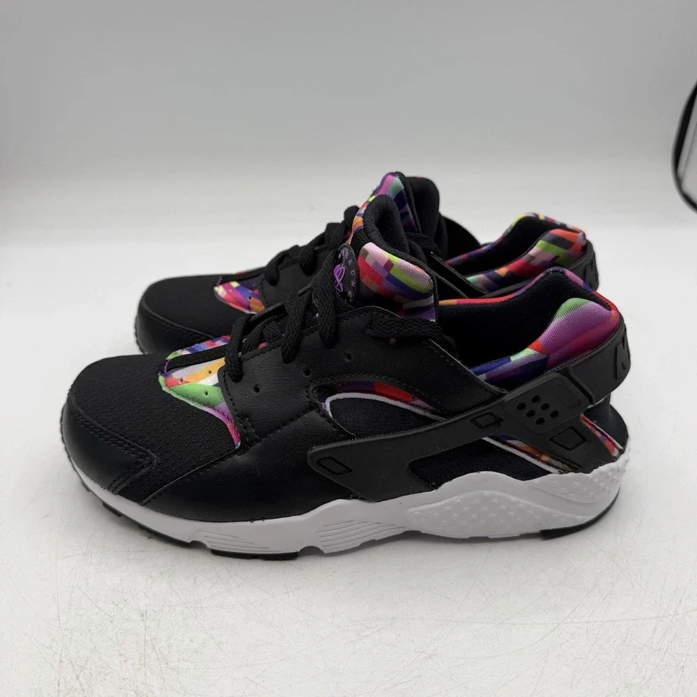 Nike Huarache Run Print PS Shoes YOUTH Girl Sz 2 Y Black/Hyper Violet 704947-003